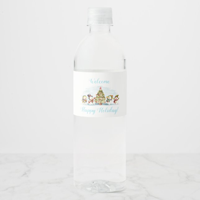 Rótulo De Garrafa De Vinho Snowman Holiday (Frente)