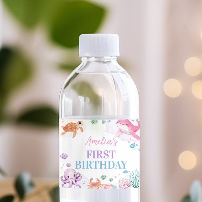 Rótulo De Garrafa De Vinho Sob o Mar de Animais do Oceano Cinto (Criador carregado)