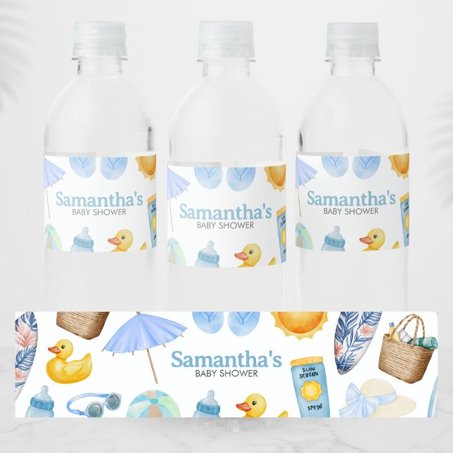 Rótulo De Garrafa De Vinho Splish Splash Summer Baby Shower (Blue Splish Splash Baby Shower Bottle Label)