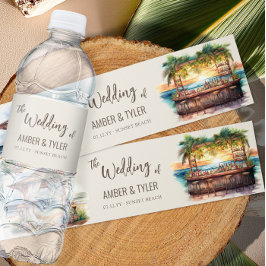 Rótulo De Garrafa De Vinho Sunset Beach Wedded Personalizado
