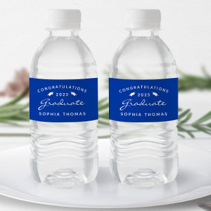 Rótulo De Garrafa De Vinho Tampa de Graduação Roteiro Azul Branco 2026