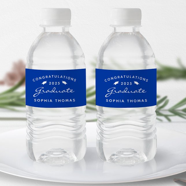 Rótulo De Garrafa De Vinho Tampa de Graduação Roteiro Azul Branco 2026 (Criador carregado)