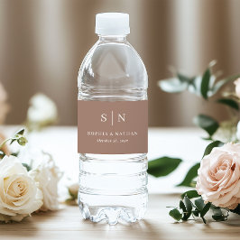 Rótulo De Garrafa De Vinho Taupe Minimalista e Chic | Casamento Monograma