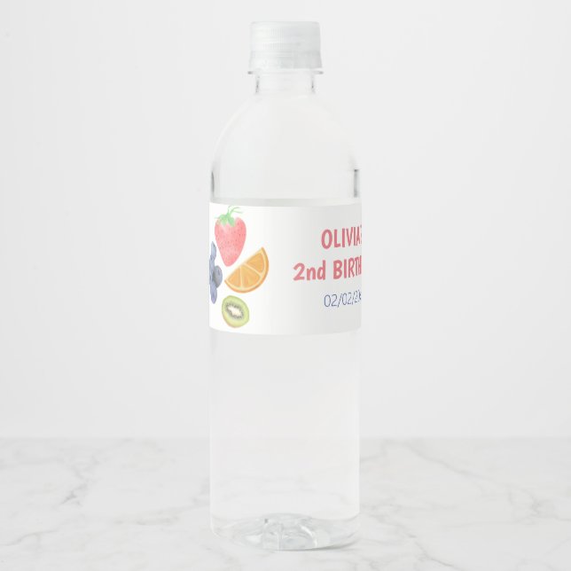 Rótulo De Garrafa De Vinho Tema de frutas para 2º aniversário  (Frente)