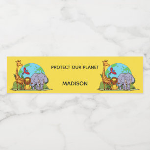 Rótulo De Garrafa De Vinho Terra de Texto Personalizado com Animais