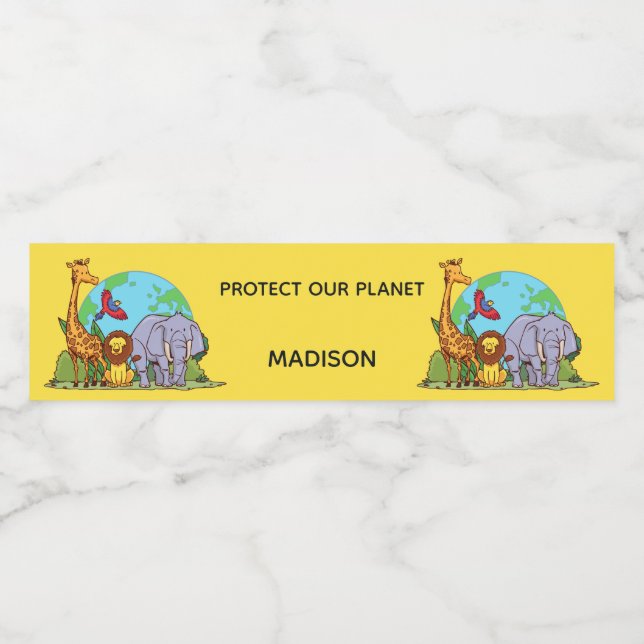 Rótulo De Garrafa De Vinho Terra de Texto Personalizado com Animais (Rótulo Único)
