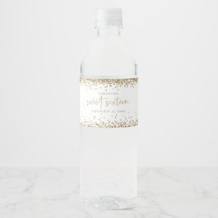 Rótulo De Garrafa De Vinho Trendy Dourada Glitter Name Data Doce Dezesseis Pa