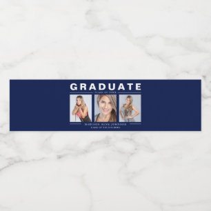 Rótulo De Garrafa De Vinho Três Marinho de Colagem de Graduação de Fotos Azul