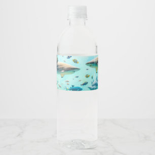Rótulo De Garrafa De Vinho Tubaraões & Peixes Aquarela Aquática Casamento de 