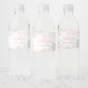 Rótulo De Garrafa De Vinho Um Chá de fraldas Rosa Pequeno Floco de Neve