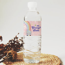 Rótulo De Garrafa De Vinho Um Groovy Babe Retro primeiro aniversario Arco-Íri