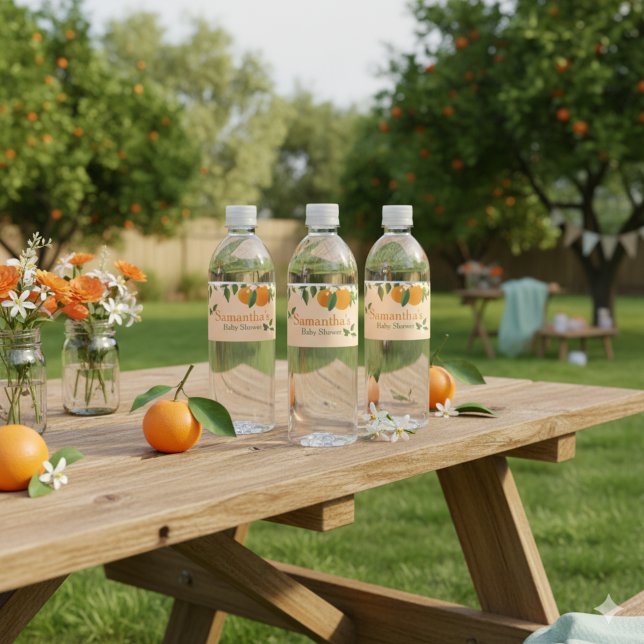 Rótulo De Garrafa De Vinho Um Pequeno Chá de fraldas Laranja Cutie (Criador carregado)