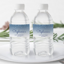 Rótulo De Garrafa De Vinho Unidade de Brilhante Azul Chic 50ª Festa de aniver