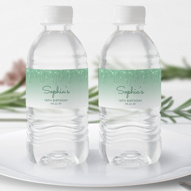 Rótulo De Garrafa De Vinho Unidade de brilho verde elegante 18ª Festa de aniv (Criador carregado)