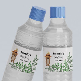 Rótulo De Garrafa De Vinho Urso Bonito no Chá de fraldas de Madeira