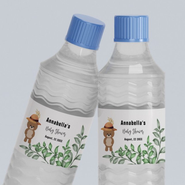 Rótulo De Garrafa De Vinho Urso Bonito no Chá de fraldas de Madeira (Criador carregado)