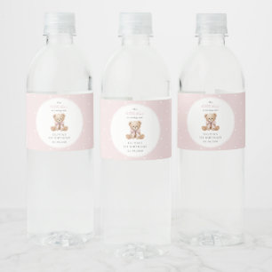 Rótulo De Garrafa De Vinho Urso de Pelúcia, Laço, Bolinhas Cor-de-Rosa, Prime
