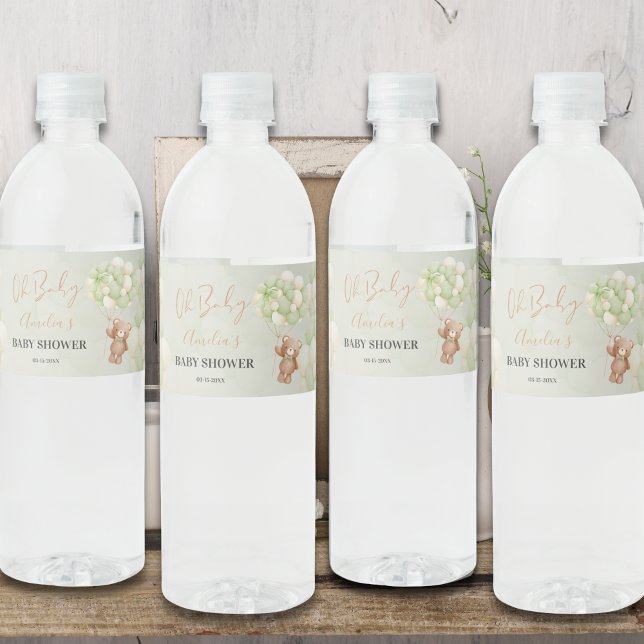 Rótulo De Garrafa De Vinho Urso Nervoso Verde Neutro Oh Bebê Balão (Criador carregado)