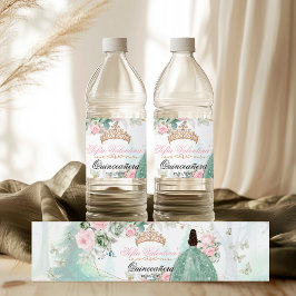 Rótulo De Garrafa De Vinho Vestido Verde Salvia Rosa Brilhante Quinceanera 15