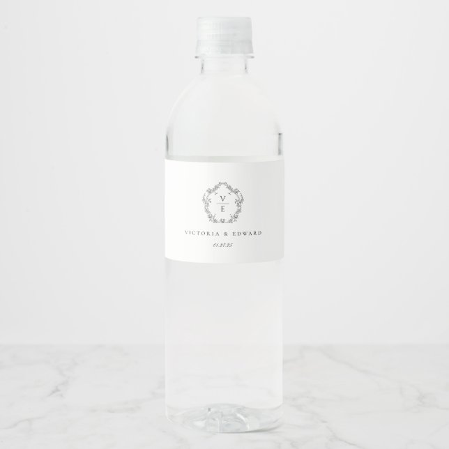 Rótulo De Garrafa De Vinho Vintage Black Crest Monogramas (Frente)