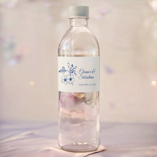 Rótulo De Garrafa De Vinho Vintage Romance Dusty Blue Floral Casamento