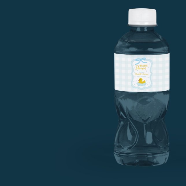 Rótulo De Garrafa De Vinho Water Droplets Gingham Boy Baby Shower (Criador carregado)