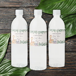 Rótulo De Garrafa De Vinho Watercolor Safari Animais Chá de fraldas Obrigado