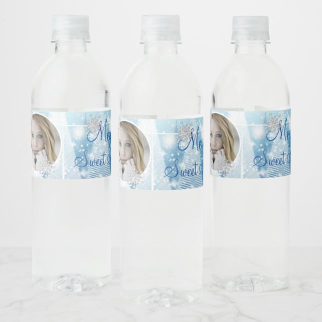 Rótulo De Garrafa De Vinho Winter Wonderland Diamond Snowflakes Lights (Garrafas)