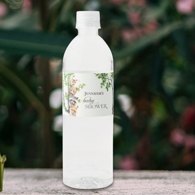 Rótulo De Garrafa De Vinho Woodland Wildlife Baby Shower Party Water Bottle (Criador carregado)