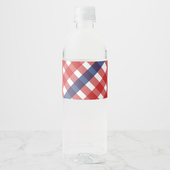 Rótulo De Garrafa De Vinho Xadrez Red White e Blue Gingham (Frente)