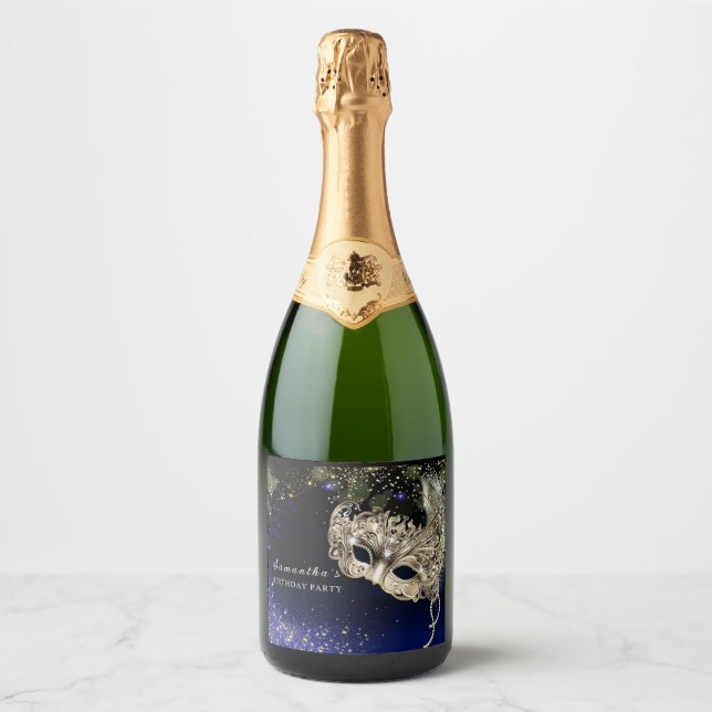 Rótulo de Garrafa para Festa de Máscaras Dourada E (Frente)