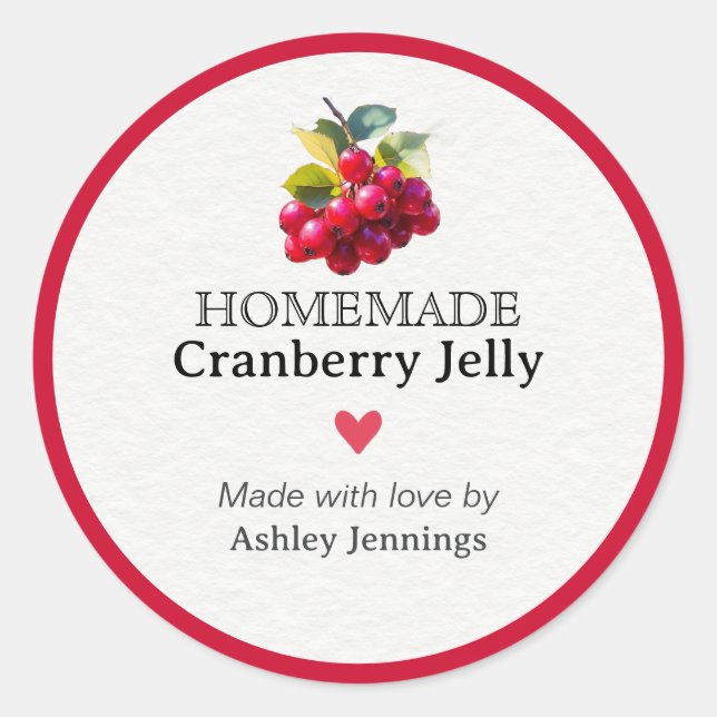 Rótulo de Geléia de Cranberry Caseira Adesivo Pers (Frente)