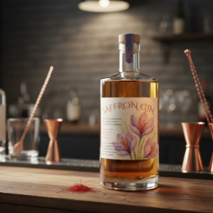 Rótulo de Gin de Saffron em Pequeno Lote Botânico 