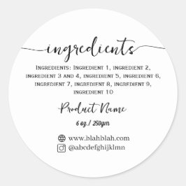 Rótulo de Ingrediente de Produto Adesivo em Letra