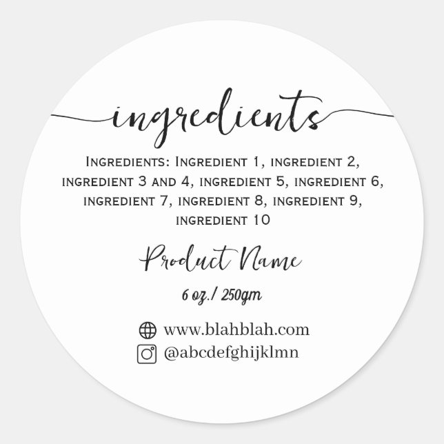 Rótulo de Ingrediente de Produto Adesivo em Letra  (Frente)