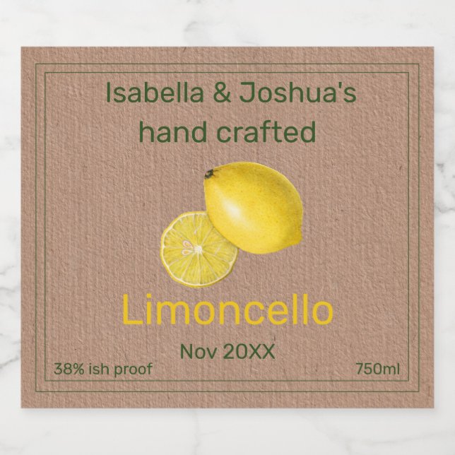 Rótulo de Limoncello em papel colorido Kraft (Rótulo Único)