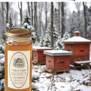 Rótulo de Oval da Vintagem de Mel com Comida de Bo