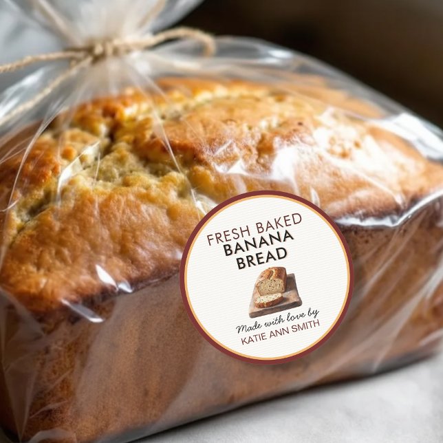 Rótulo de Pão de Banana Fresco Assado | Adesivo de (Homemade banana bread sticker label for home bakery goods)