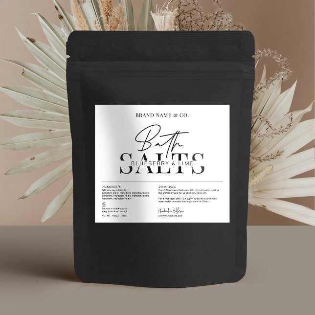 Rótulo de Produto à prova d'água com Sais Simples  (Modern Bath Salts Labels with space for ingredients and instructions)