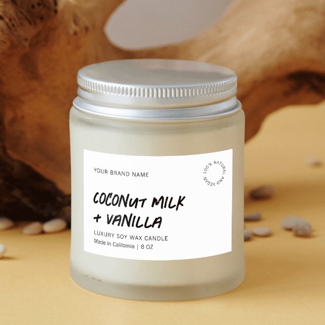 Rótulo de Produto à prova d'água preto simples mod (Rustic minimalist rectangle product label with handwritten distressed style font)