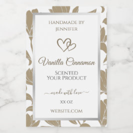 Rótulo de Produto Floral Branco e Beige do Coração