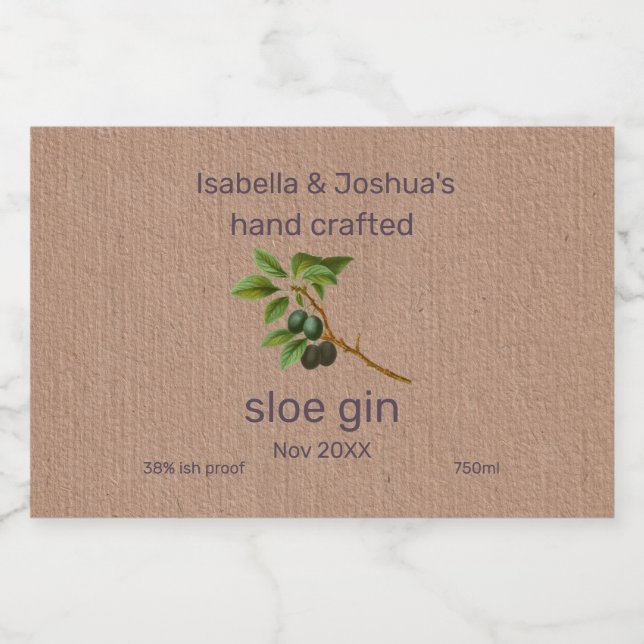 Rótulo de Sloe Gin em papel colorido Kraft (Rótulo Único)