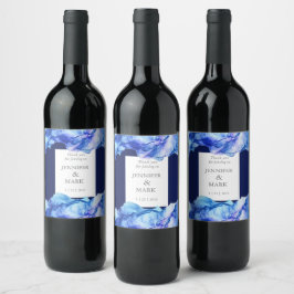 Rótulo de Vinho abstrato da Seda Azul de Casamento