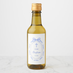 Rótulo de Vinho Batismo Quadro Fita de Laço Azul