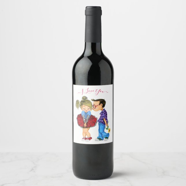 Rótulo de Vinho Casal Romântico - Eu Te Amo (Frente)