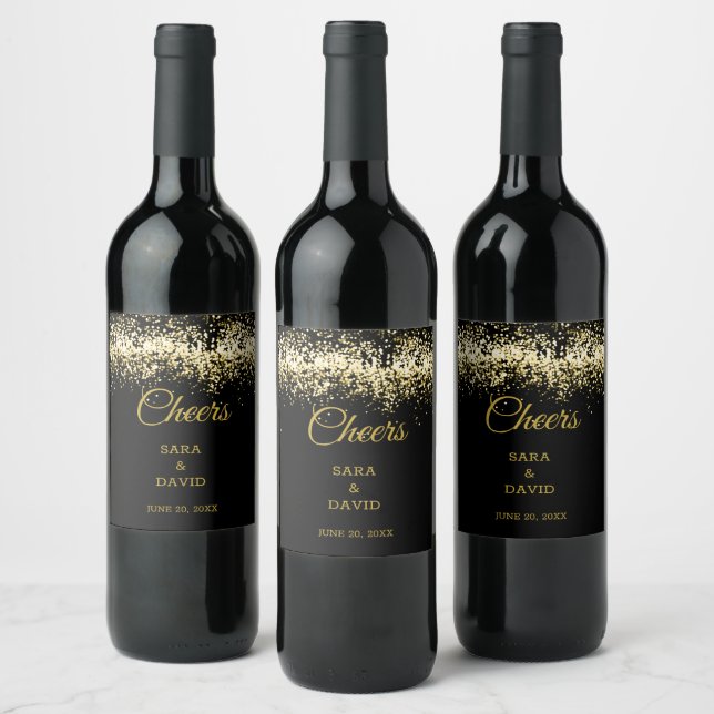 Rótulo de Vinho Cheers Luxo Dourado Preto (Garrafas)