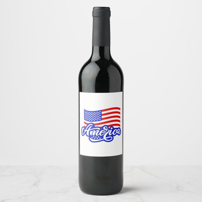 Rótulo de Vinho da América (Illustration of the word "America" in a stylized script font, with a waving American Flag above it!)
