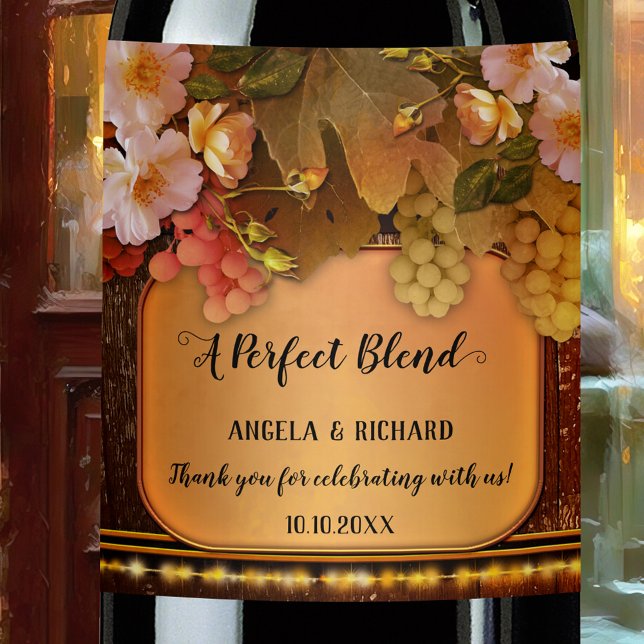 Rótulo de Vinho da Corda Romântica Luz Uvas e Rosa (Criador carregado)