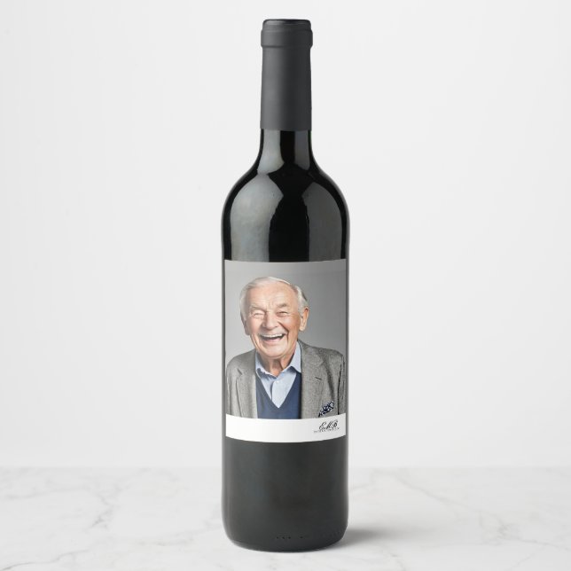 Rótulo de Vinho de Aniversário com Foto e Monogram (Frente)