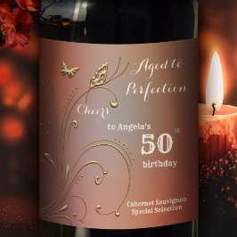 Rótulo de Vinho de Aniversário da Borboleta Dourad